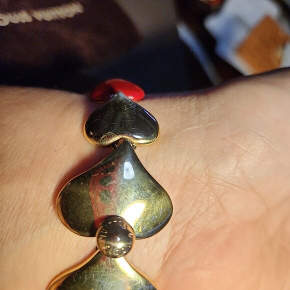 Auth Louis Vuitton Bracelet Gold Plated Red Enamel Passion Heart Link Motive - Picture 8 of 8